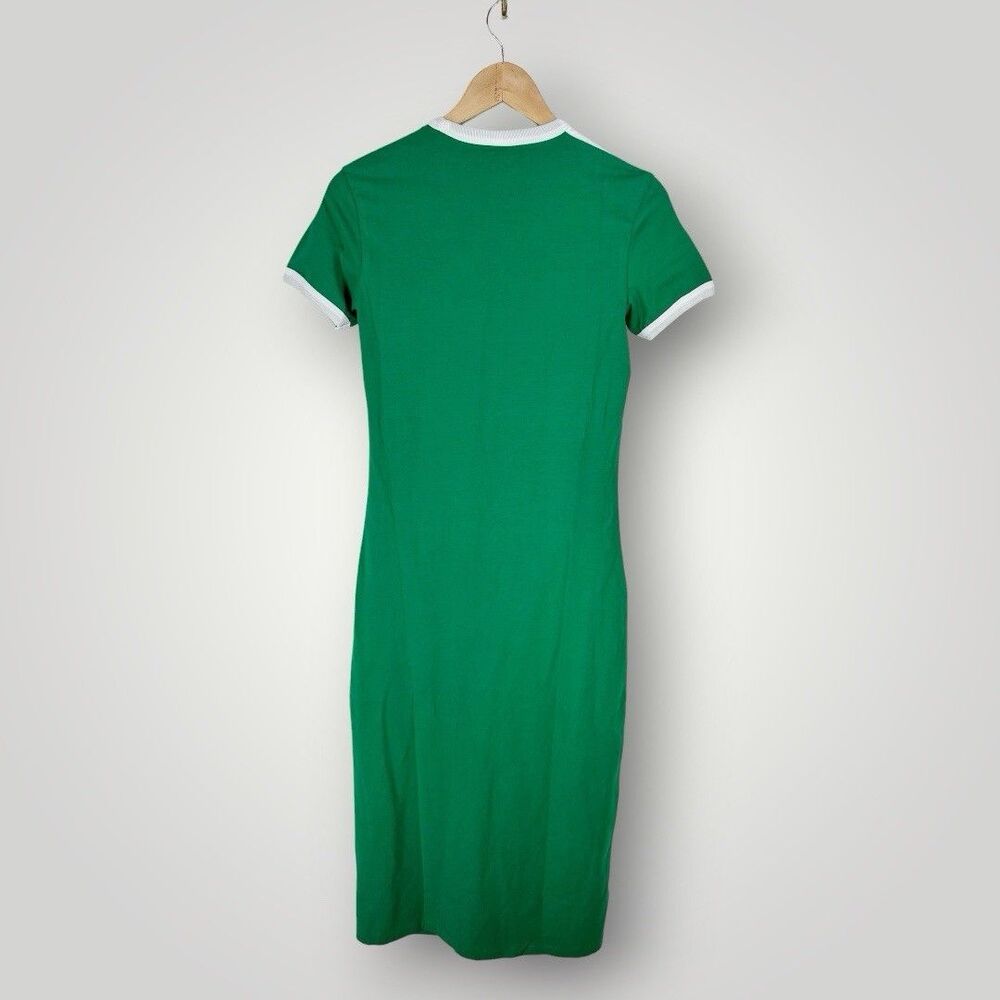 Adidas Originals NWT Green 3-Stripes Midi Dress Casuals Cotton Stretch Logo XS - Picture 3 of 6